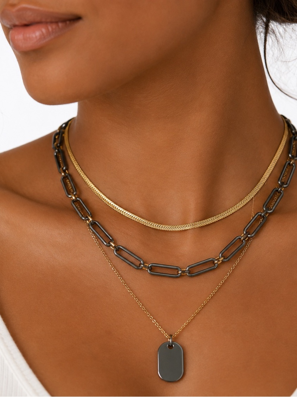 Nine West Gold and Gunmetal Layered Necklace Set